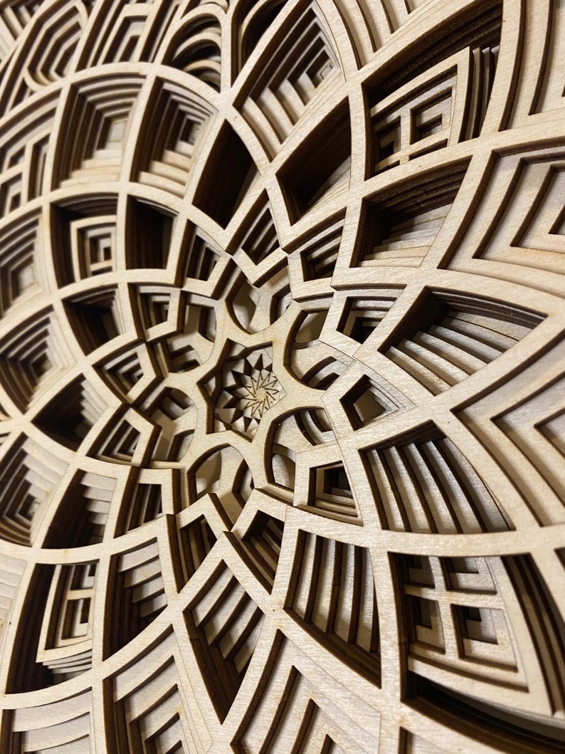 Bloom Laser-cut Wood Art Handcrafted Art Uncommon Art 3D Art Unique Art All Natural Art Rare Art Mandala Multilayered image 8