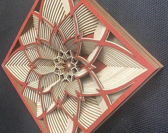 Azalea - Laser-cut Wood Art | Handcrafted Art | Uncommon Art | 3D Art |  Unique Art| All Natural Art | Rare Art| Mandala | Multilayered