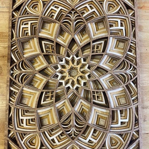 Bloom Laser-cut Wood Art Handcrafted Art Uncommon Art 3D Art Unique Art All Natural Art Rare Art Mandala Multilayered image 9