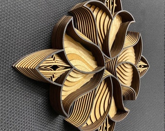 Flourish - Laser-cut Wood Art | Handcrafted Art | Uncommon Art | 3D Art |  Unique Art| All Natural Art | Rare Art| Mandala | Multilayered