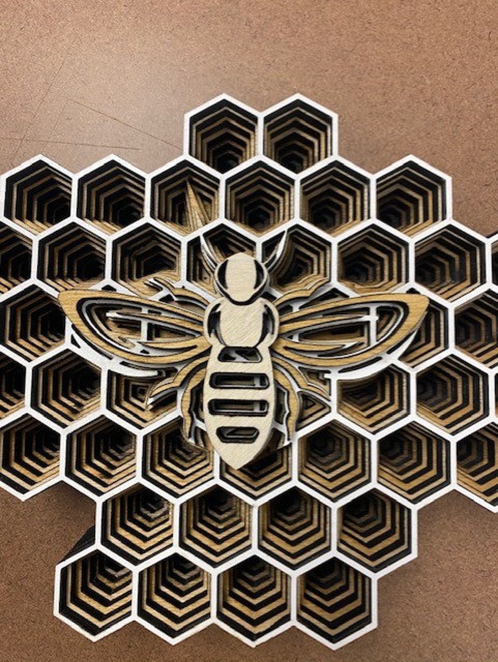 3D Lasercut Layered Wood Wall Art Bee Etsy