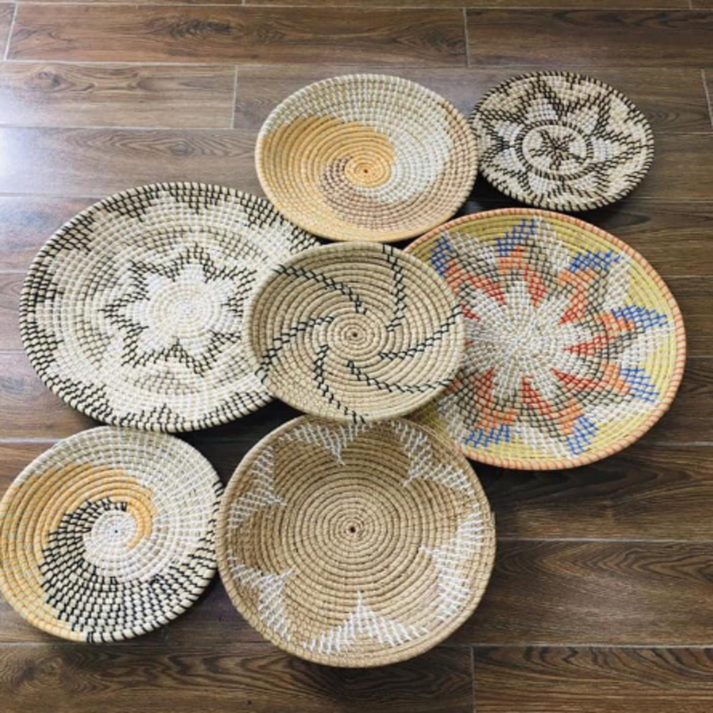 Set of 7 Rattan Wall Hanging Baskets Decor Seagrass Woven Etsy