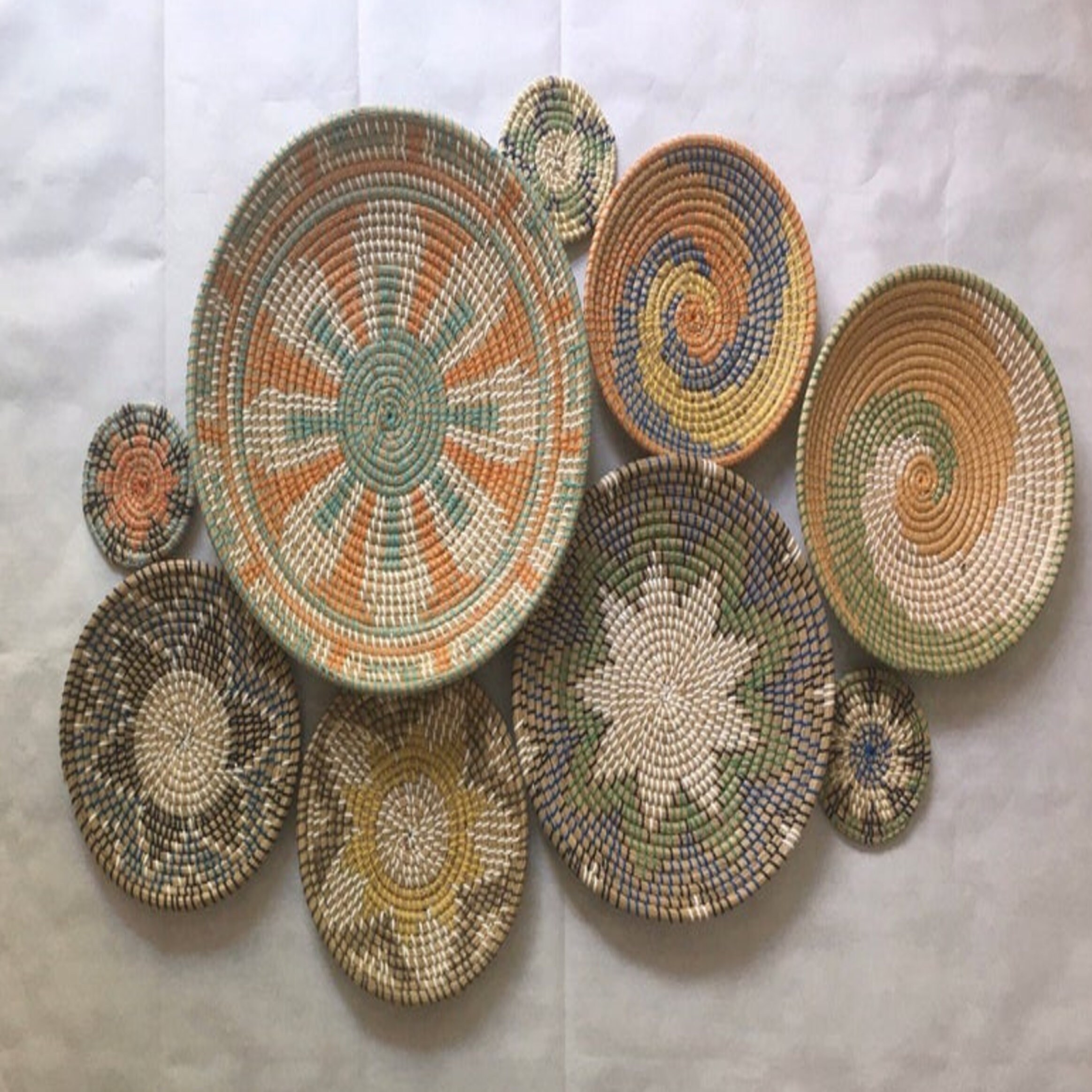 Set of 9 Rattan Wall Hanging Baskets Decor Seagrass Woven Etsy