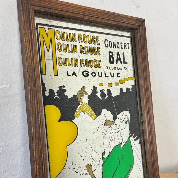 miroir vintage art nouveau, La Goulue' at The Moulin Rouge par Henry De Toulouse- Lautec, bar parisien, oeuvre d'art, art mural, design d'intérieur rétro