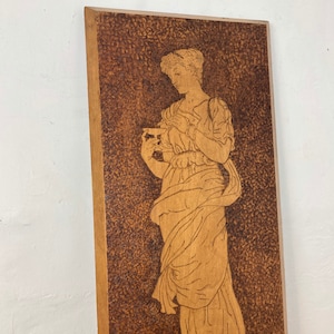 Antike Jugendstil Eichenholz Wandrelief: Geätzte viktorianische Dame