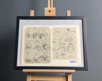 Kommunismus vintage 1960 Bleistiftzeichnung, Original, osteuropäisch, Kunstwerk, Sammlerstück, Komödie, authentische Illustration