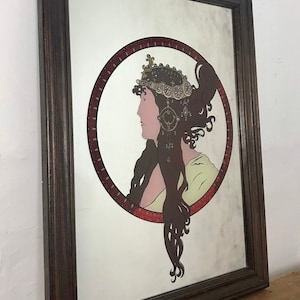Vintage Alphonse Mucha Art Nouveau Mirror: Tetes Byzantines Brunette