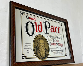 Grand Old Parr Scotch Whisky Werbespiegel, Vintage Bild, schottische Brennerei, Pub und Bar Sammlerstücke, Whisky Wandkunst