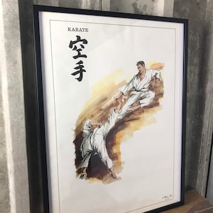 Vintage Framed Karate Poster: 1960s Martial Arts Advertising