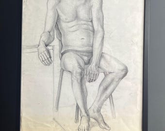 Original vintage portrait, 1960’s pencil drawing, man picture, wall art, illustration, retro decor, artist, mid century, collectible piece