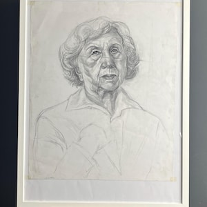 Vintage Mid-Century Portrait Drawing: Framed European Art