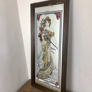 Beautiful vintage Mucha - spring, art nouveau, large four seasons mirror, collectibles piece, gift idea, luxury retro, decorative interior