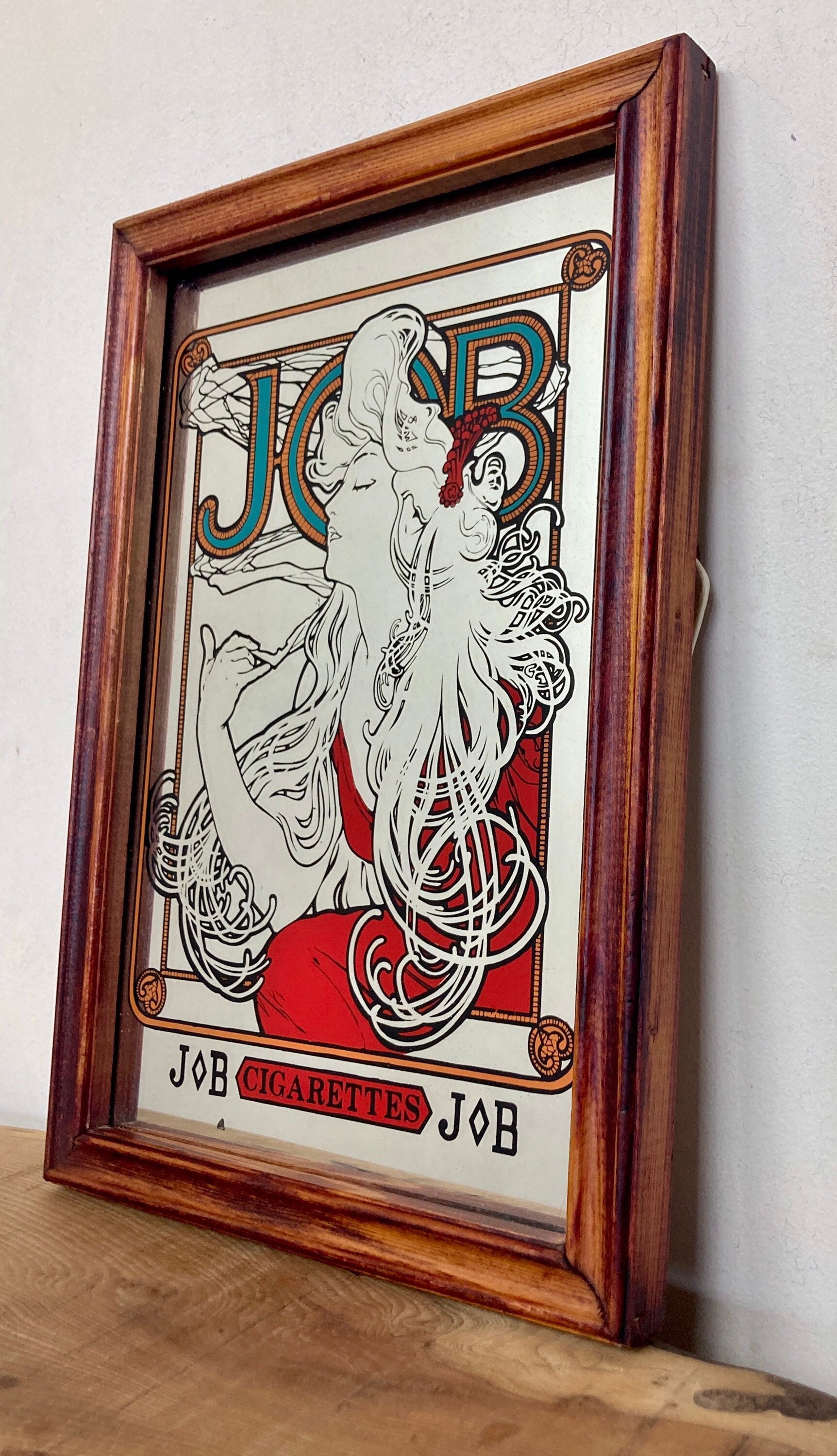 Beautiful Vintage Art Nouveau Mirror, Job Cigarette, Mucha, Wall Art,  Advertising, French, Collectibles Piece