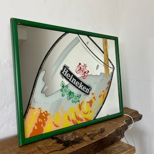 Vintage Heineken lightbox mirror, lamp wall art, brewery advertising, lager, beer pub and bar collectible, lighting display, retro interior