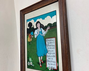 Vintage Art Nouveau Nursery Rhyme Mirror: Victorian Style Daisy Decor, Walter Crane, Old English Garden 1899.