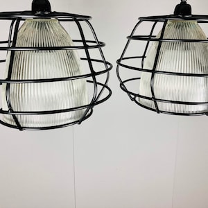 Set Of Industrial Light, Pendant Fixture, metal and glass, Bespoke Design, interior design, retro lighting, vintage style, caged drop light