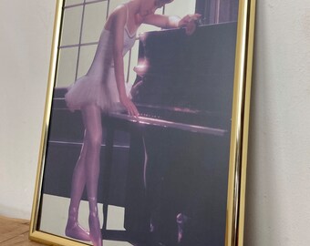 Vintage Art Nouveau Ballerina Mirror: Ballet Decor with Golden Frame