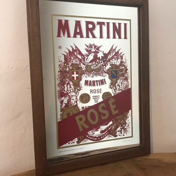 Martini rose vintage advertising mirror, art deco, Italian liquor, drinks and spirit collectibles, interior design, stylish pictures, retro