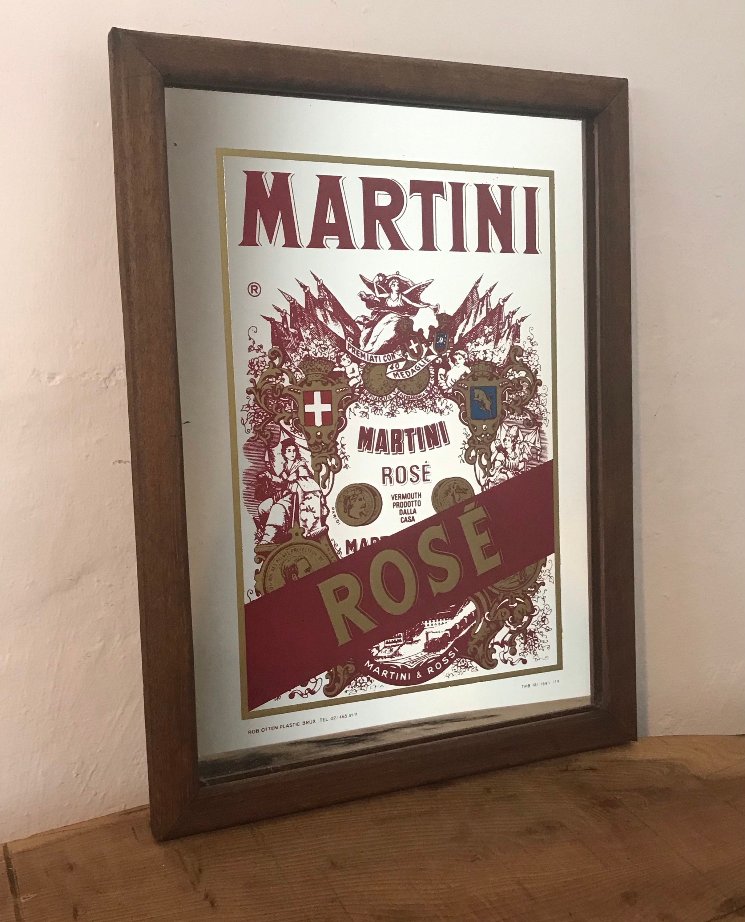 Vintage Martini Rose Advertising Mirror: Art Deco Italian Liquor