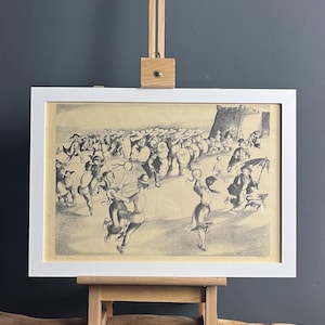 Stampa d'epoca di Alvaro Cunhal "Disegni di prigione", leader comunista portoghese, artista, opera d'arte, illustrazione retrò, design d'interni, cartello