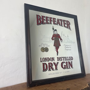 Vintage Beefeater London Dry Gin Mirror, Advertising Sign, Wines And Spirits Collectible Piece, British Brand, Pub Wall Decor, Art Picture