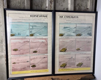 Póster original vintage de tanques militares, imagen, Europa del Este, comunismo, pieza de guerra, enmarcada "Corrección de tiro", ejército, combate