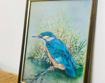 Espejo vintage con lámina de martín pescador de P. Sturgess