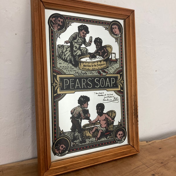 Vintage mid-century Pears Soap Advertising Mirror, Victorian wall art, bathroom collectibles, home decor, baby bath, family, vanity