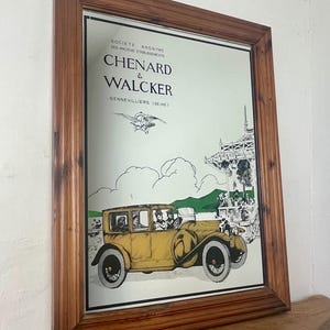 Vintage Art Deco Automobile Mirror, French Decor, Chenard and Walcker Picture, Advertising Sign Collectibles, Interior Design, Furnishings