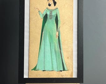 Vintage Original Watercolour picture, Elegantly Painted Lady, 1960’s European artwork, Avant-Garde, Stylish Design, Mid-Century Original Art