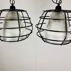 Set Of Industrial Light, Pendant Fixture, Metal And Glass Lighting, Bespoke Design, Retro Lighting, Vintage Style, Caged Drop Light