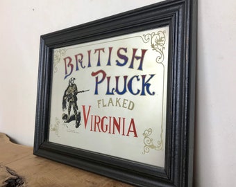 Antique British pluck, flaked Virginia tobacco, cigarettes advertising, war mirror, collectibles piece, military wall art, world war