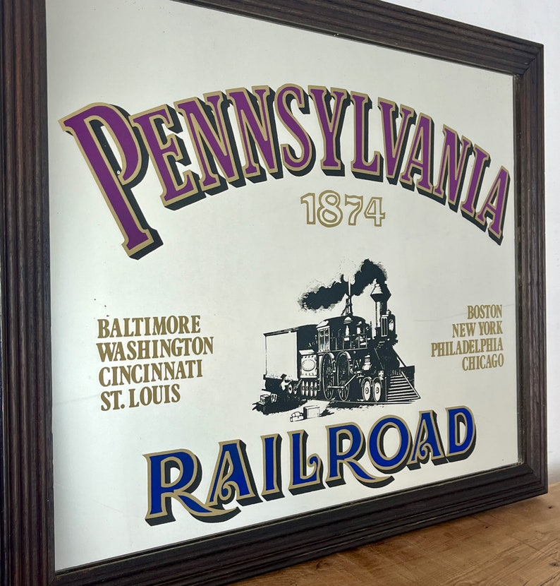 Vintage Pennsylvania Railroad Mirror: 1874 Train Advertising Art - Etsy