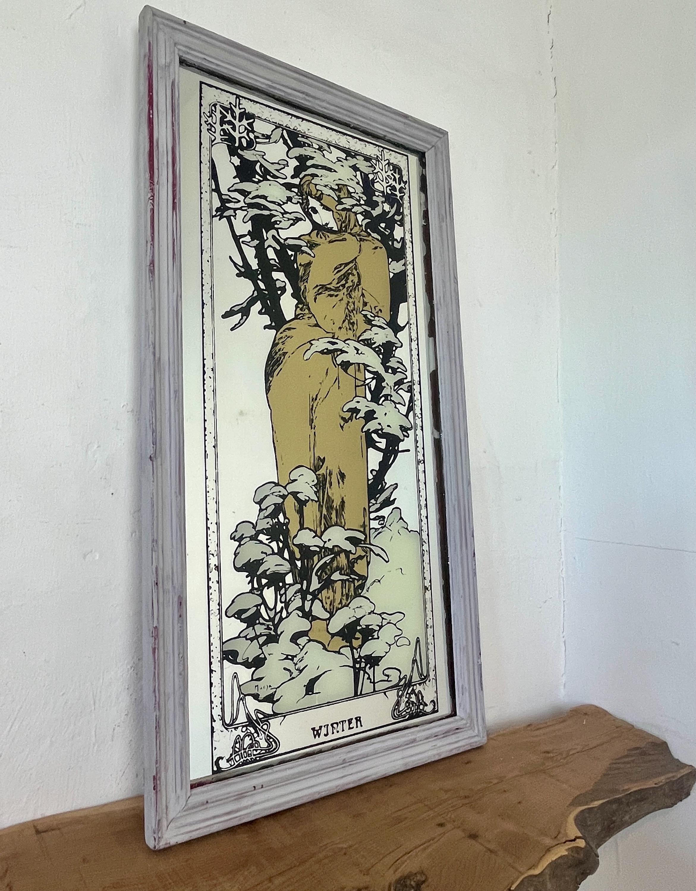 Vintage Mucha Winter Art Nouveau Mirror, Four Seasons, Art Nouveau