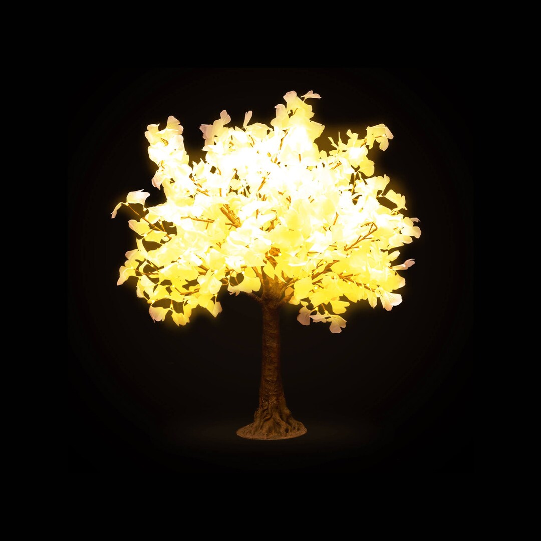 5FT Tall Warm White AC Adaptor Lighted Tree Waterproof Ginkgo LED
