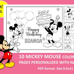 10 Printable Mickey-Mouse Coloring Page for birthday Personalized with name