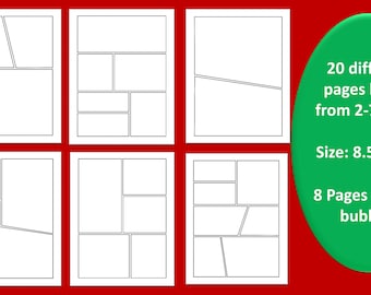 Blank Comic Book Pages: 20 Layout Designs (8.5 x 11) (PDF)