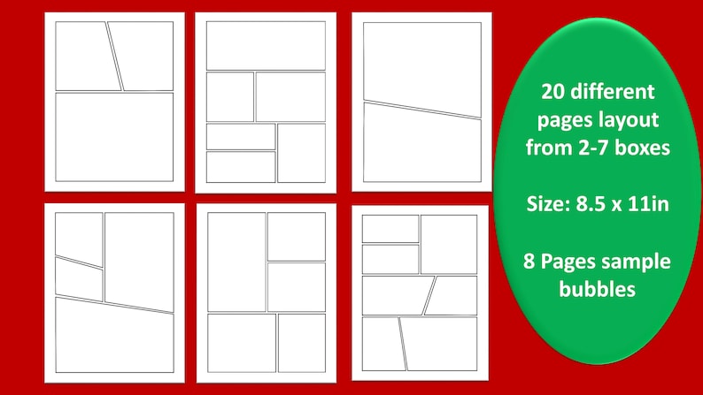 8.5 X 11" Blank Comic Book Layout Pages Printable- 20 Different Designs ...