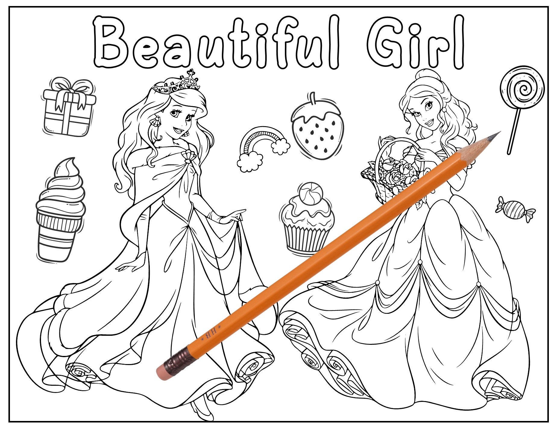 Birthday Party favors kids girls 10 pages Princess coloring | Etsy