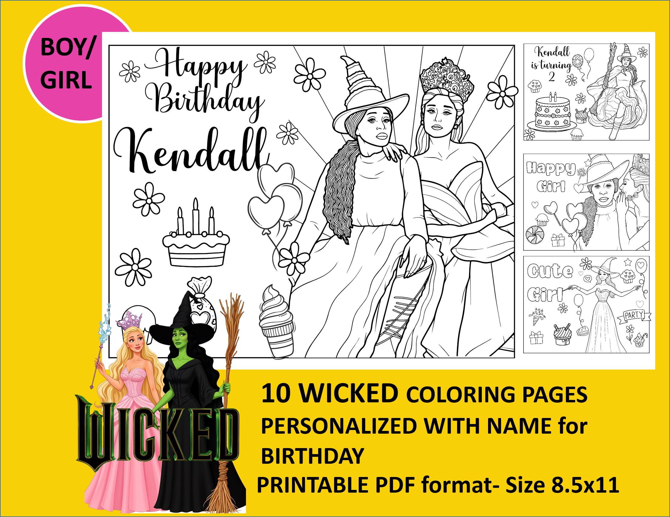 10 Printable WICKED Musicals Coloring Page, Coloring book for Birthday Personalized with name for Kids and Adults, PDF format, Digital
