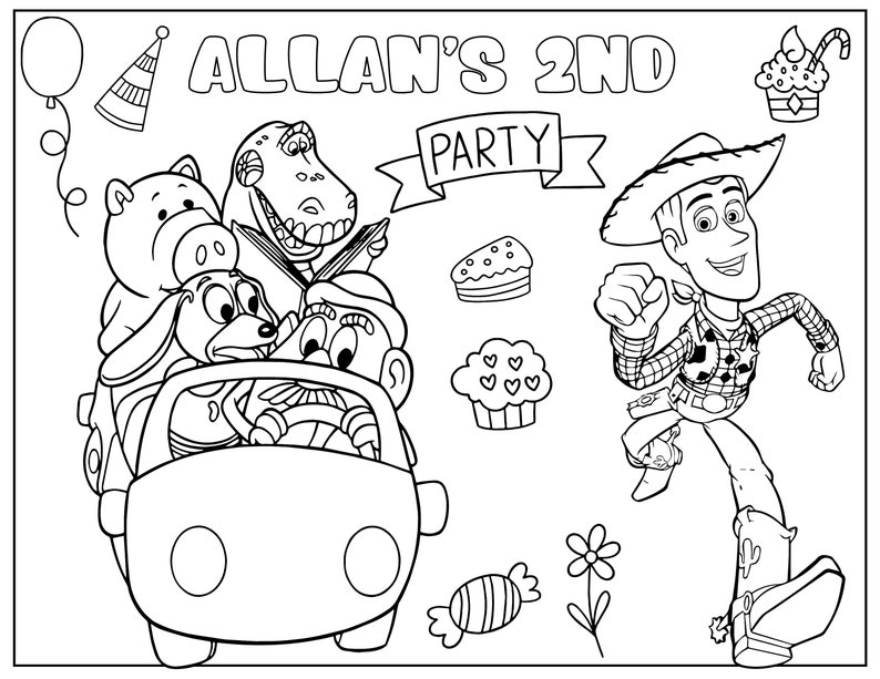 10 Printable Toy Story Coloring Page for Birthday Personalized With