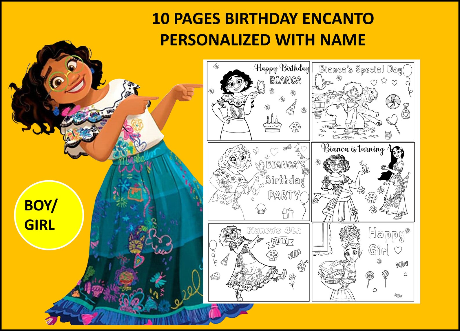 10 Printable Encanto Coloring Page for Birthday Personalized - Etsy