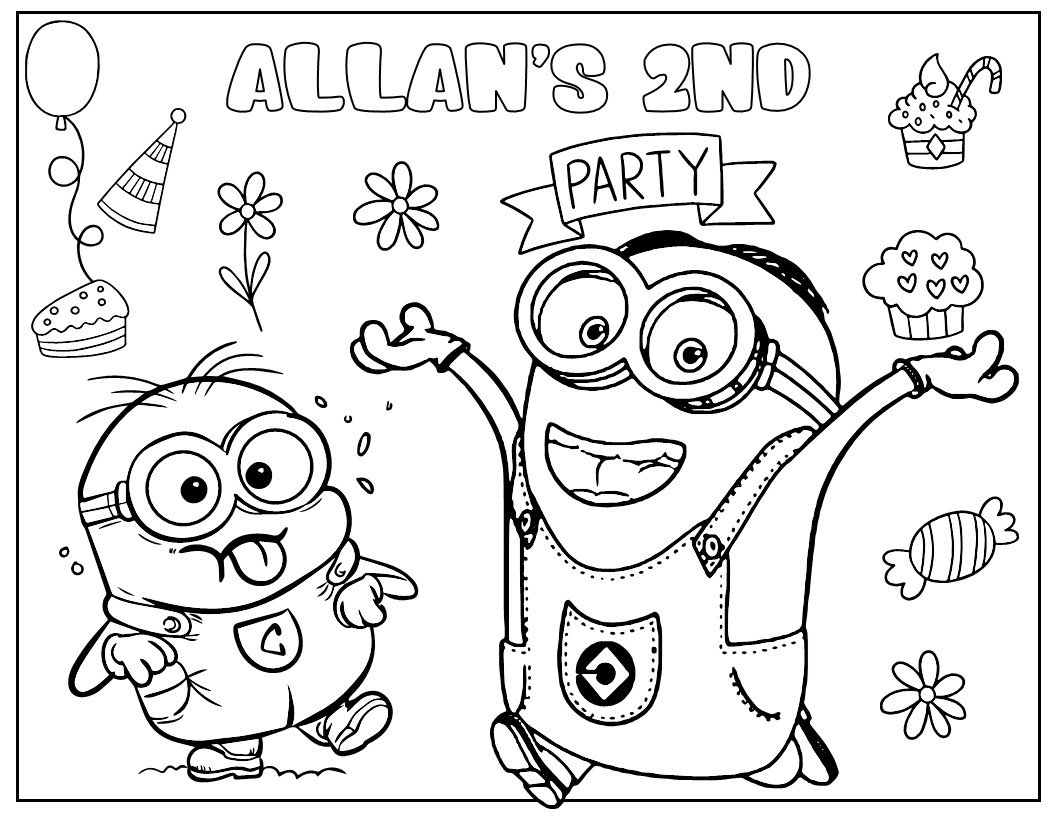 10 Printable Minion Coloring Page for Birthday Personalized With Name ...