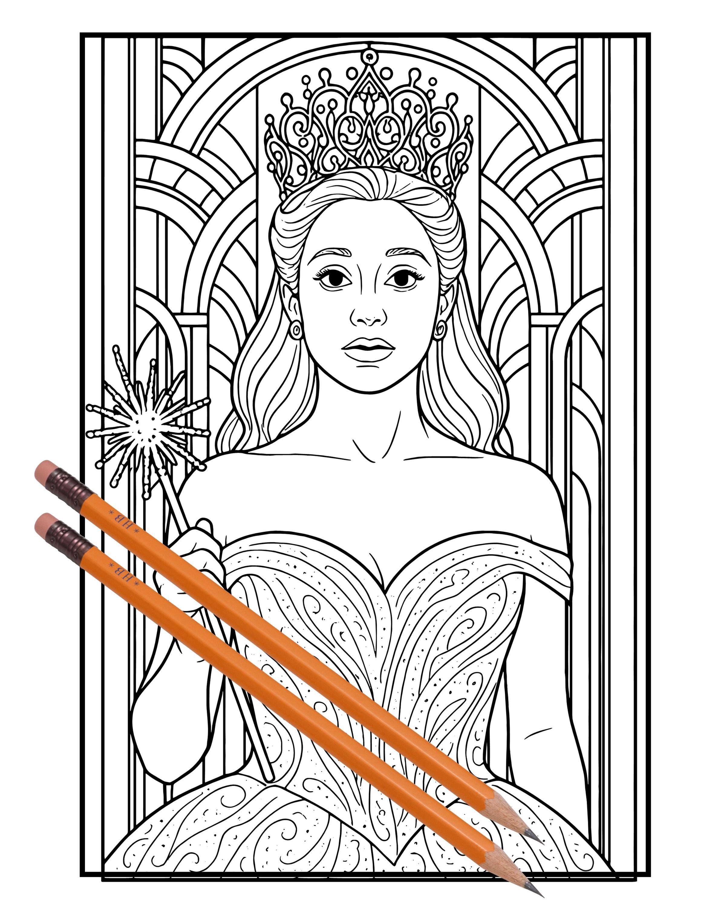 Wicked Glinda Coloring Book Pages: Ariana Fan Art (PDF Downloadable - Etsy, image size:2318x3000
