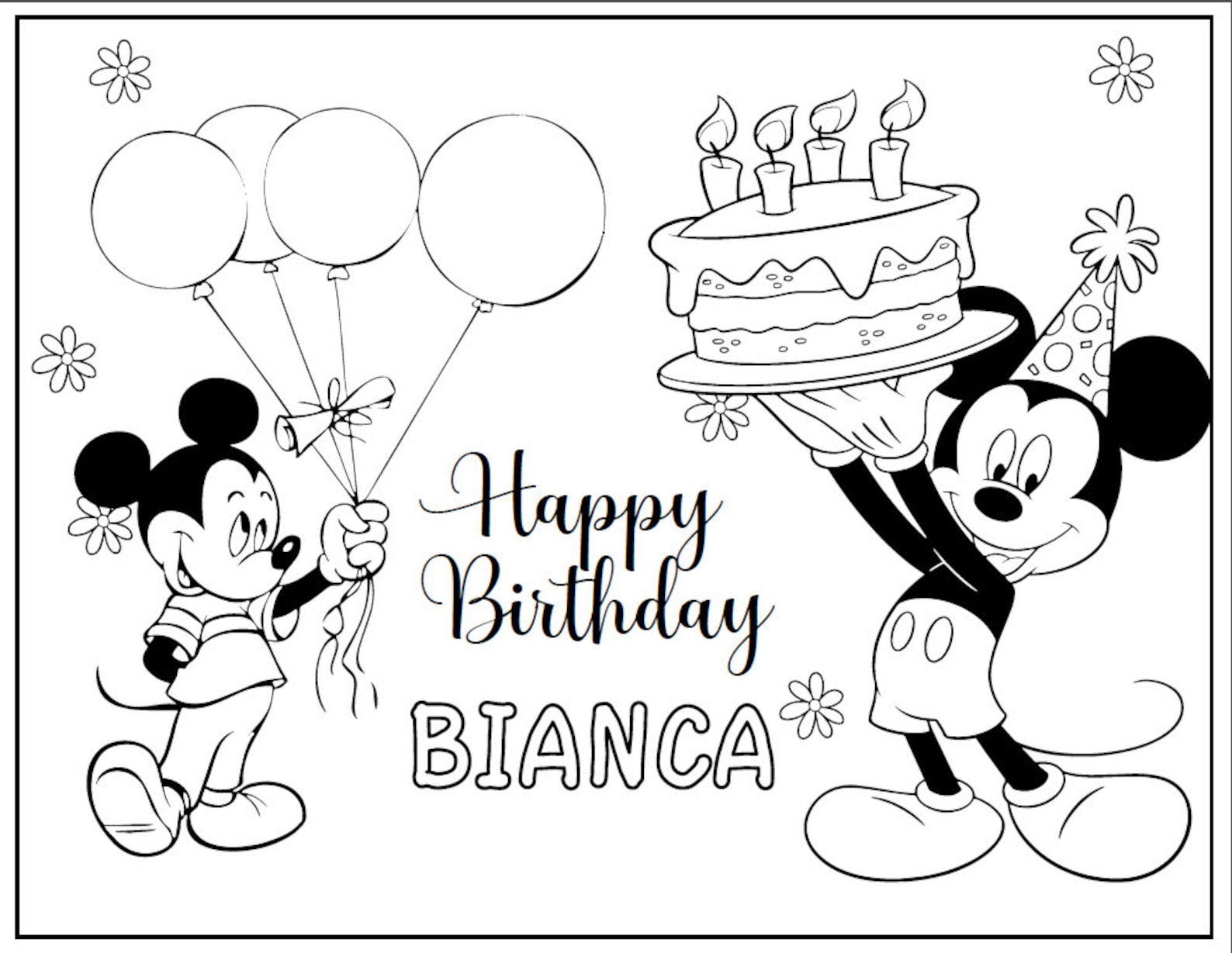 10 Printable Mickey-mouse Coloring Page for Birthday Personalized With ...