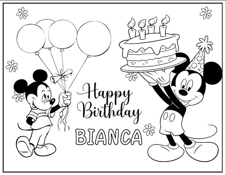 10 Printable Mickey-mouse Coloring Page for Birthday Personalized With Name - Etsy