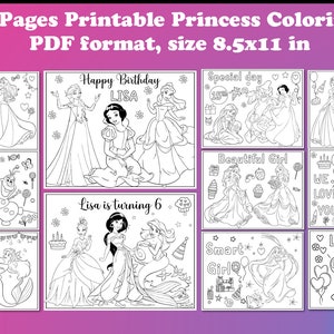 Personalized Princess Coloring Pages: Birthday Party Favors (PDF)