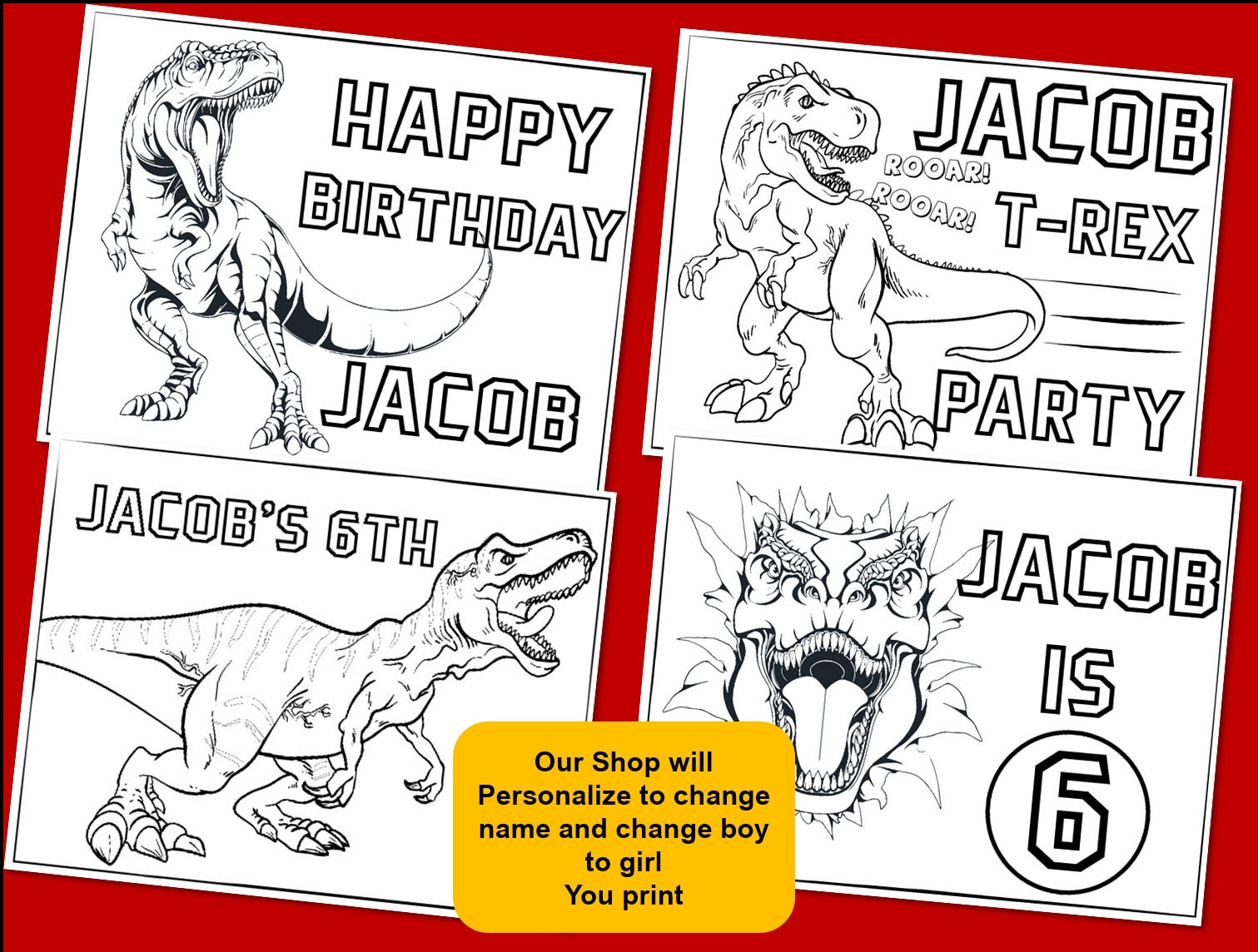 10 Printable Dinosaur Coloring Pages for Birthday - Personalized ...