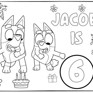 10 Printable Bluey Coloring Page for Birthday Personalized - Etsy