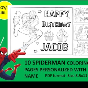 10 Printable Spider-man Coloring Page for birthday Personalized with name